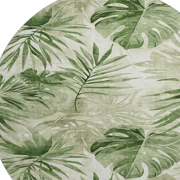 HomeRoots 8' X 10' Stylish Artichoke Green Floral Area Rug - Washable, UV Protected, Durable & Easy Care! 706925