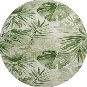 HomeRoots 8' X 10' Stylish Artichoke Green Floral Area Rug - Washable, UV Protected, Durable & Easy Care! 706925