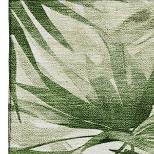 HomeRoots 9' X 12' Artichoke Green Floral Area Rug - Washable, UV-Protected, Stylish & Durable for Busy Homes 706926