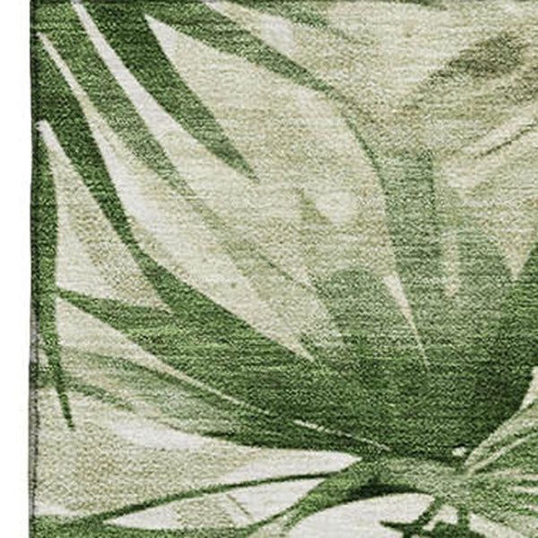 HomeRoots 9' X 12' Artichoke Green Floral Area Rug - Washable, UV-Protected, Stylish & Durable for Busy Homes 706926