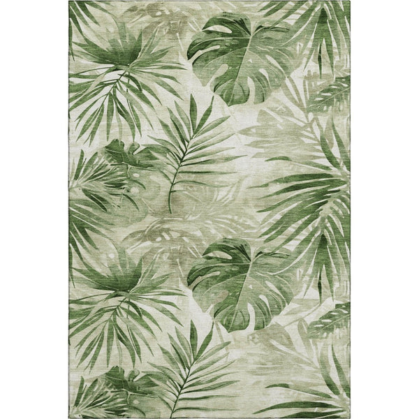 HomeRoots 10' X 14' Artichoke Green Floral Area Rug - Washable, UV Protected, Pet-Friendly Elegance for Home 706927