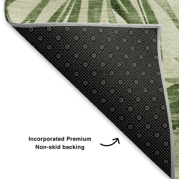 HomeRoots 10' X 14' Artichoke Green Floral Area Rug - Washable, UV Protected, Pet-Friendly Elegance for Home 706927