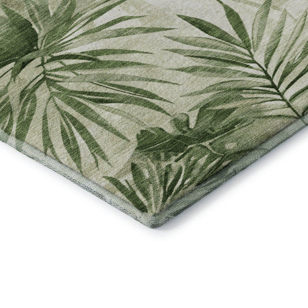 HomeRoots 10' X 14' Artichoke Green Floral Area Rug - Washable, UV Protected, Pet-Friendly Elegance for Home 706927