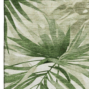 HomeRoots 10' X 14' Artichoke Green Floral Area Rug - Washable, UV Protected, Pet-Friendly Elegance for Home 706927
