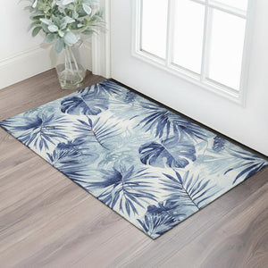 HomeRoots 5' X 8' Blue And Ivory Floral Area Rug - Stain-Resistant, Washable, UV Protected for High Traffic Homes 706929