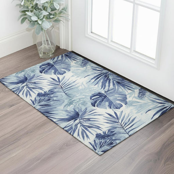 HomeRoots 5' X 8' Blue And Ivory Floral Area Rug - Stain-Resistant, Washable, UV Protected for High Traffic Homes 706929