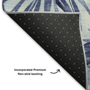 HomeRoots 5' X 8' Blue And Ivory Floral Area Rug - Stain-Resistant, Washable, UV Protected for High Traffic Homes 706929