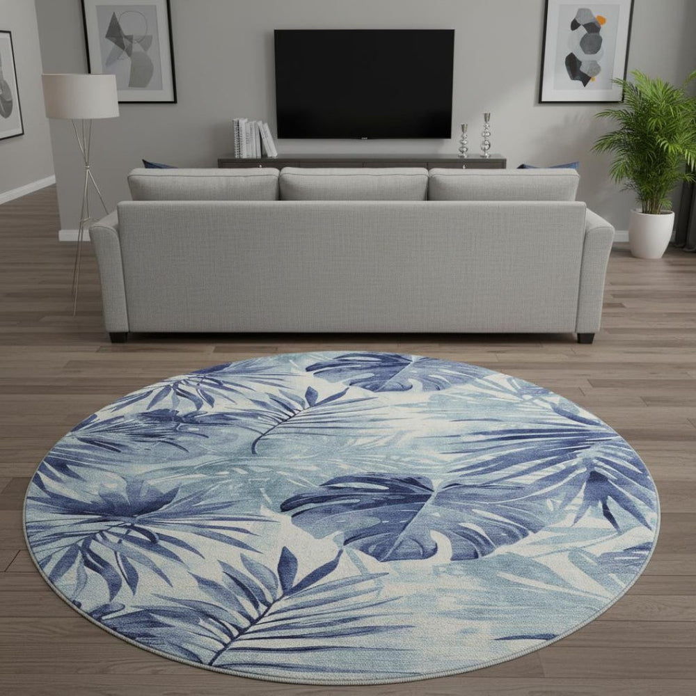 HomeRoots 8' X 10' Blue and Ivory Floral Area Rug - Washable, Stain-Resistant, UV Protected for High-Traffic Homes 706931