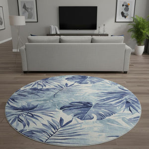 HomeRoots 8' X 10' Blue and Ivory Floral Area Rug - Washable, Stain-Resistant, UV Protected for High-Traffic Homes 706931