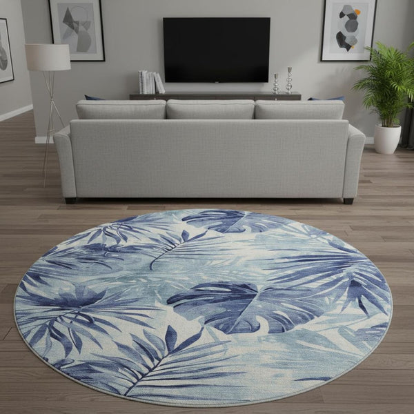 HomeRoots 8' X 10' Blue and Ivory Floral Area Rug - Washable, Stain-Resistant, UV Protected for High-Traffic Homes 706931
