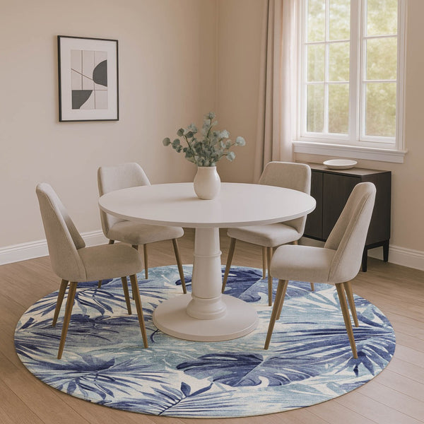 HomeRoots 8' X 10' Blue and Ivory Floral Area Rug - Washable, Stain-Resistant, UV Protected for High-Traffic Homes 706931