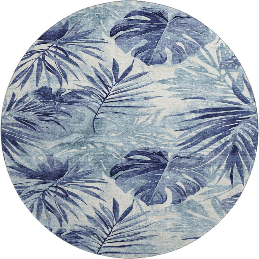 HomeRoots 8' X 10' Blue and Ivory Floral Area Rug - Washable, Stain-Resistant, UV Protected for High-Traffic Homes 706931