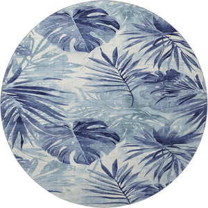 HomeRoots 8' X 10' Blue and Ivory Floral Area Rug - Washable, Stain-Resistant, UV Protected for High-Traffic Homes 706931