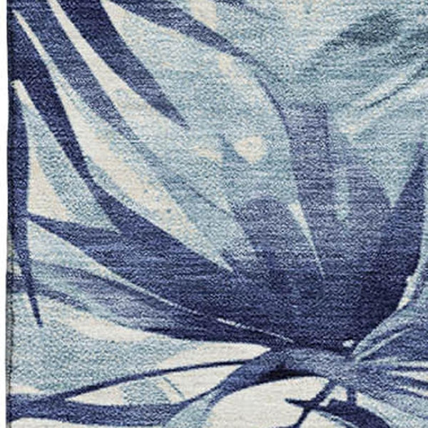 HomeRoots 9' X 12' Elegant Blue and Ivory Floral Area Rug - Washable, UV Resistant, Perfect for Busy Homes! 706932