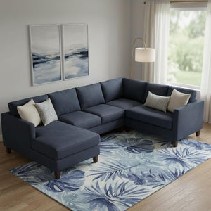 HomeRoots 10' Blue and Ivory Floral Washable Area Rug – UV Protected, Stain-Resistant, Ideal for Your Home! 706933