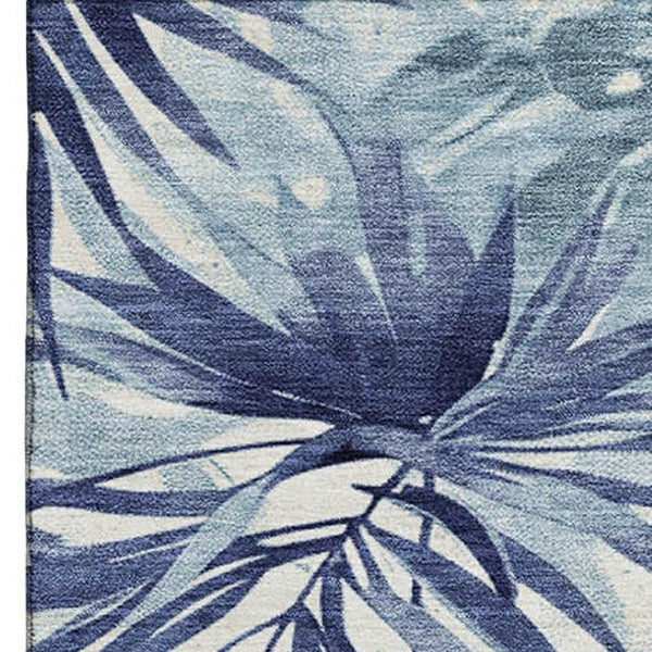 HomeRoots 10' Blue and Ivory Floral Washable Area Rug – UV Protected, Stain-Resistant, Ideal for Your Home! 706933