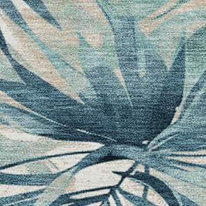 HomeRoots 8' Teal and Ivory Floral Round Rug - Washable, UV-Protected, Durable for High-Traffic Spaces 706936