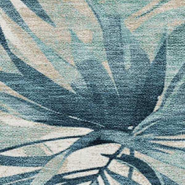 HomeRoots 8' Teal and Ivory Floral Round Rug - Washable, UV-Protected, Durable for High-Traffic Spaces 706936