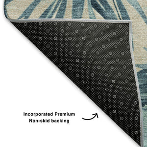 HomeRoots 8' X 10' Teal Floral Area Rug - Washable, Stain-Resistant, UV Protected for Stylish Durability! 706937