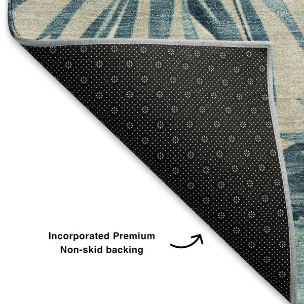 HomeRoots 8' X 10' Teal Floral Area Rug - Washable, Stain-Resistant, UV Protected for Stylish Durability! 706937