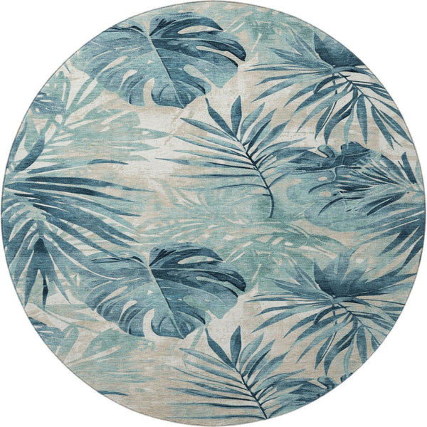 HomeRoots 8' X 10' Teal Floral Area Rug - Washable, Stain-Resistant, UV Protected for Stylish Durability! 706937