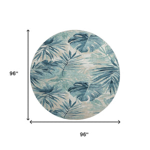 HomeRoots 8' X 10' Teal Floral Area Rug - Washable, Stain-Resistant, UV Protected for Stylish Durability! 706937