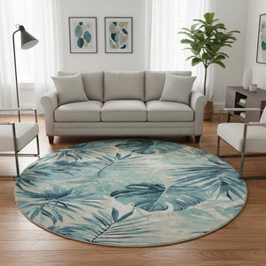 HomeRoots 8' X 10' Teal Floral Area Rug - Washable, Stain-Resistant, UV Protected for Stylish Durability! 706937