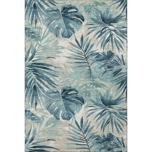 HomeRoots 9' X 12' Teal and Ivory Floral Area Rug - Washable, UV Protected, Stain Resistant for Modern Homes 706938
