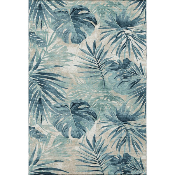 HomeRoots 9' X 12' Teal and Ivory Floral Area Rug - Washable, UV Protected, Stain Resistant for Modern Homes 706938