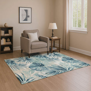 HomeRoots 10' X 14' Teal Floral Washable Area Rug with UV Protection - Perfect for Homes with Kids & Pets! 706939
