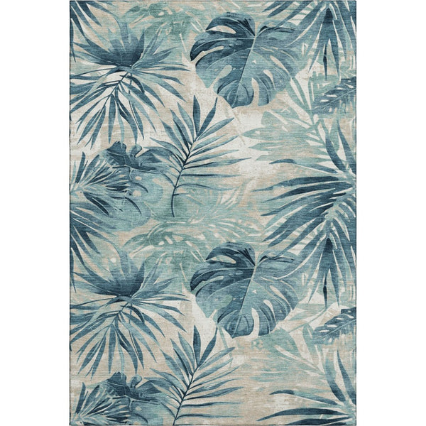 HomeRoots 10' X 14' Teal Floral Washable Area Rug with UV Protection - Perfect for Homes with Kids & Pets! 706939