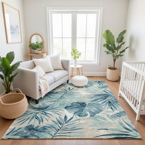HomeRoots 10' X 14' Teal Floral Washable Area Rug with UV Protection - Perfect for Homes with Kids & Pets! 706939