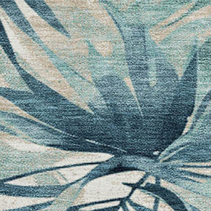 HomeRoots 10' X 14' Teal Floral Washable Area Rug with UV Protection - Perfect for Homes with Kids & Pets! 706939