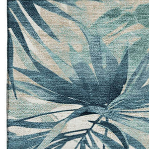 HomeRoots 10' X 14' Teal Floral Washable Area Rug with UV Protection - Perfect for Homes with Kids & Pets! 706939