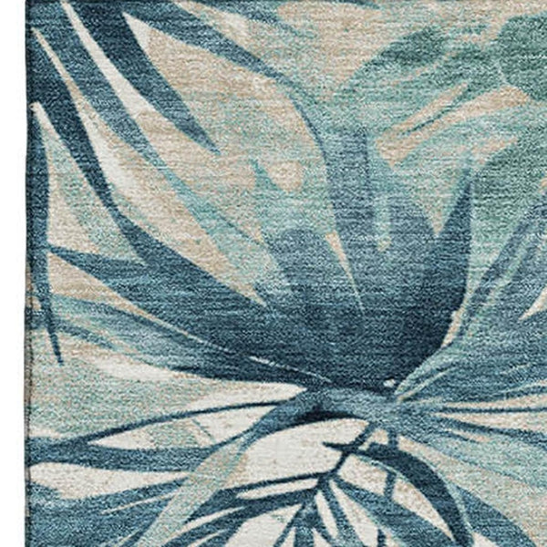 HomeRoots 10' X 14' Teal Floral Washable Area Rug with UV Protection - Perfect for Homes with Kids & Pets! 706939