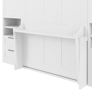English Elm Full Size Murphy Wall Bed with Wardrobe Drawers and Shelves for Studio Spaces LP000908AAK-1