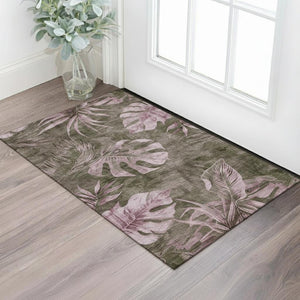 HomeRoots 5' Brown and Pink Floral Washable Area Rug - Durable, UV Protected, Ideal for Homes with Kids & Pets! 706941