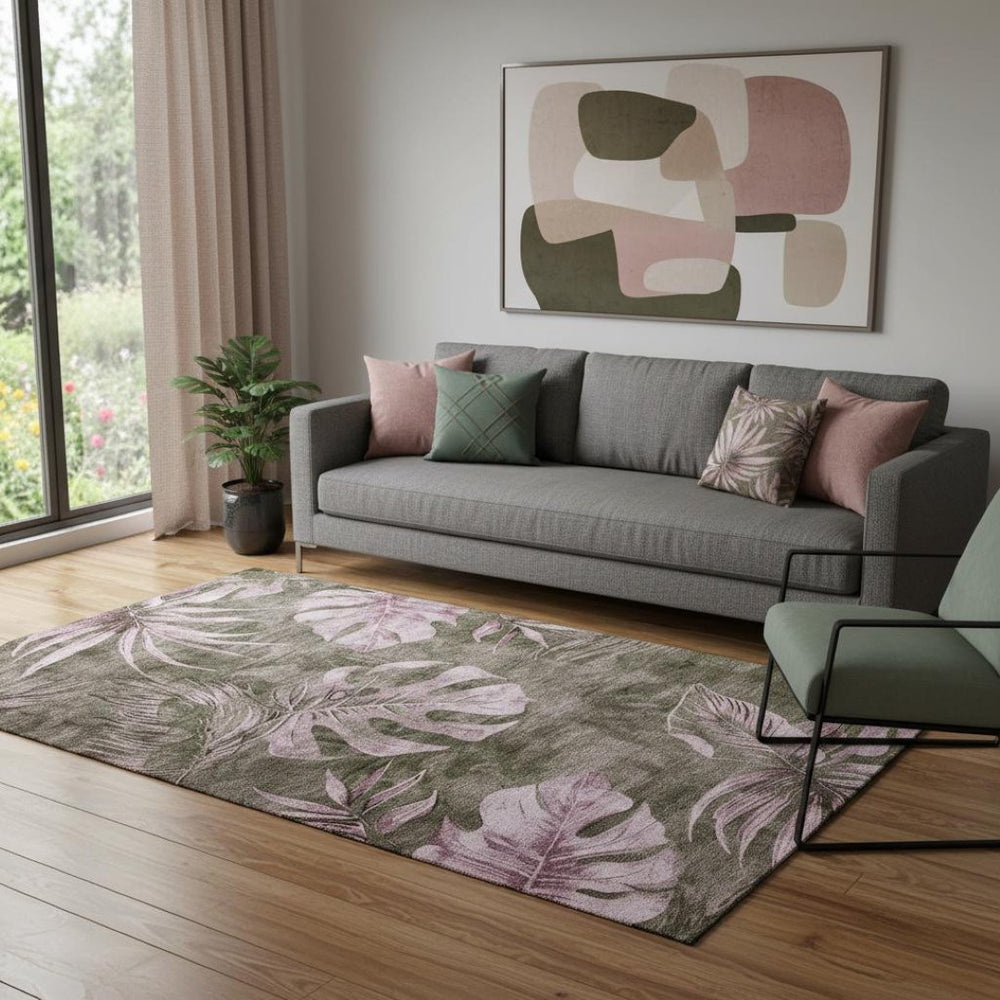 HomeRoots 8' Washable Brown and Pink Floral Area Rug with UV Protection - Perfect for Homes with Kids & Pets! 706942