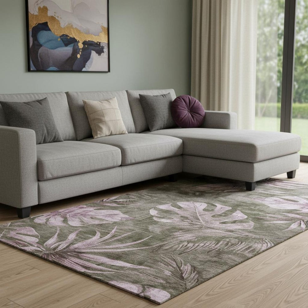 HomeRoots 9' X 12' Washable Brown and Pink Floral Area Rug with UV Protection for Stylish, Durable Living Spaces 706944