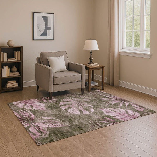 HomeRoots 9' X 12' Washable Brown and Pink Floral Area Rug with UV Protection for Stylish, Durable Living Spaces 706944