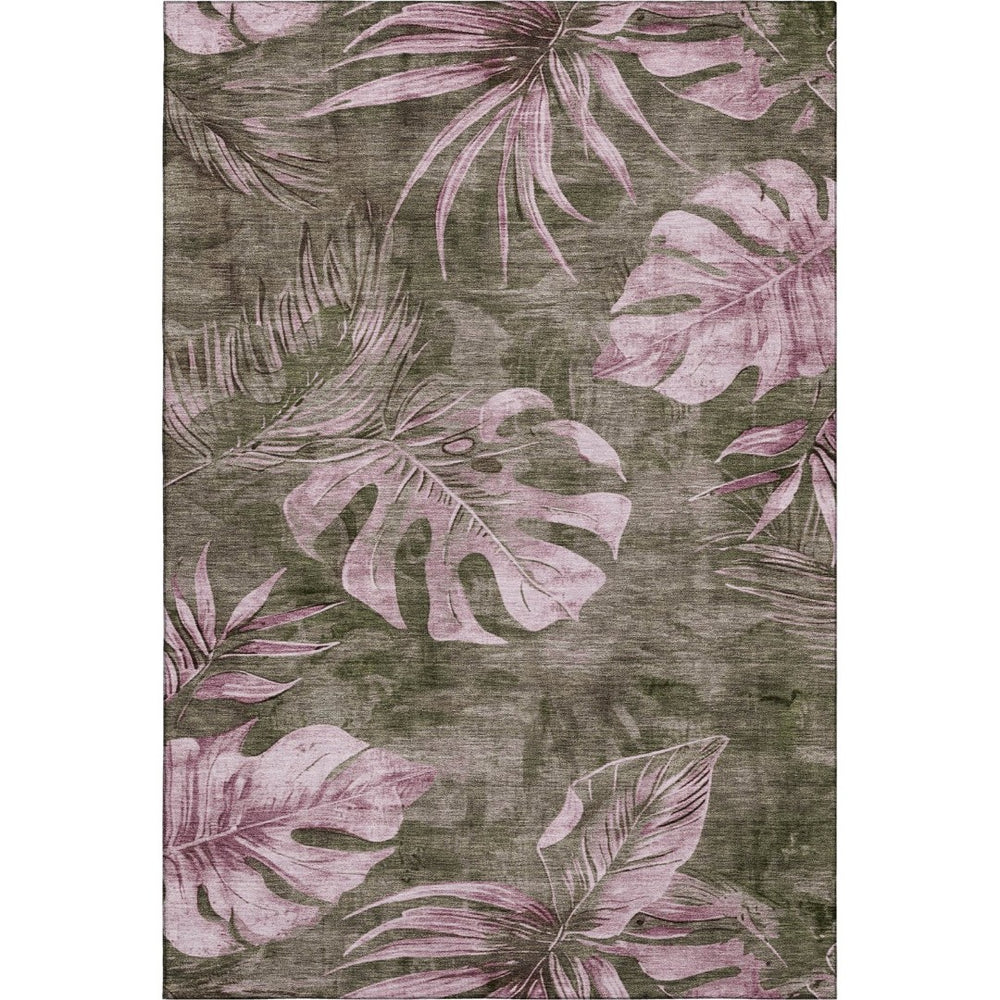 HomeRoots 9' X 12' Washable Brown and Pink Floral Area Rug with UV Protection for Stylish, Durable Living Spaces 706944