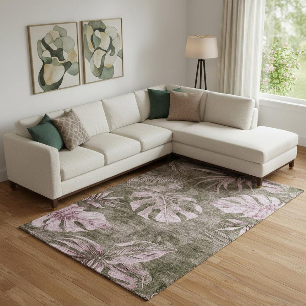 HomeRoots 10' X 14' Brown and Pink Floral Area Rug – Washable, UV Protected, Ideal for Kids and Pets! 706945