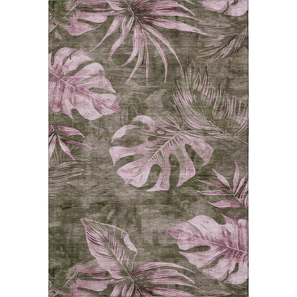HomeRoots 10' X 14' Brown and Pink Floral Area Rug – Washable, UV Protected, Ideal for Kids and Pets! 706945