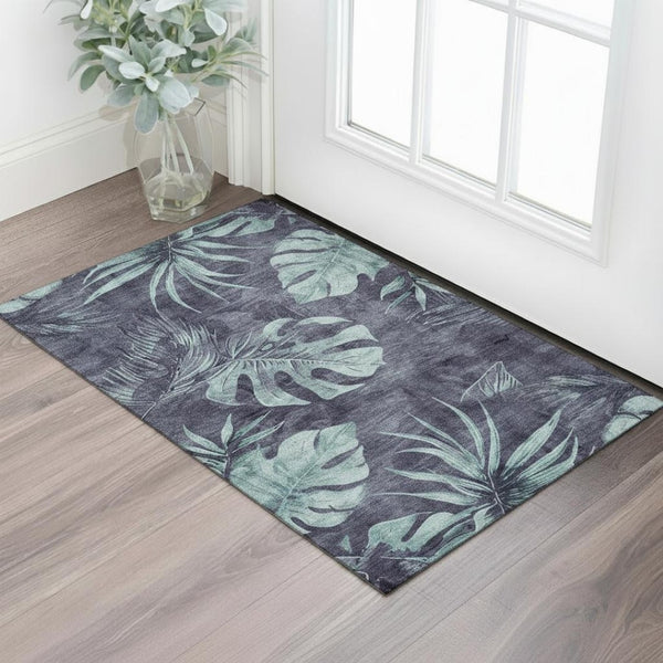 HomeRoots 5' X 8' Vibrant Blue and Green Floral Area Rug - Durable, Washable, UV-Protected for Homes! 706947