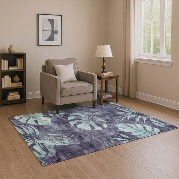 HomeRoots 5' X 8' Vibrant Blue and Green Floral Area Rug - Durable, Washable, UV-Protected for Homes! 706947