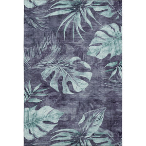 HomeRoots 5' X 8' Vibrant Blue and Green Floral Area Rug - Durable, Washable, UV-Protected for Homes! 706947
