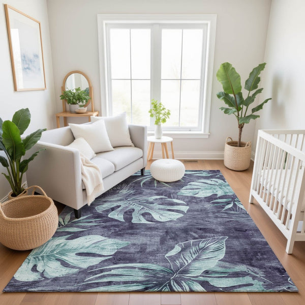 HomeRoots 5' X 8' Vibrant Blue and Green Floral Area Rug - Durable, Washable, UV-Protected for Homes! 706947