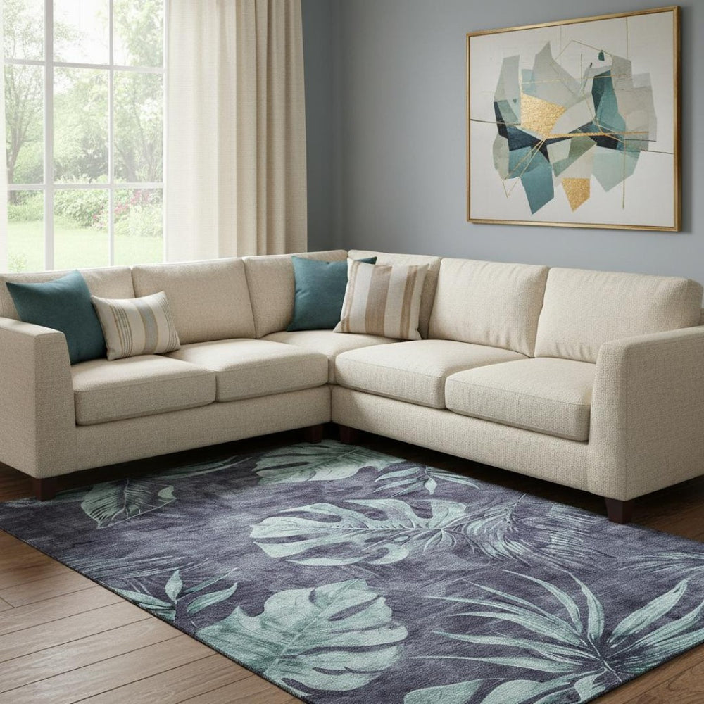 HomeRoots 9' X 12' Floral Area Rug - Washable, UV-Protected, Stain-Resistant, Perfect for Homes with Kids & Pets! 706950