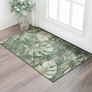 HomeRoots 5' X 8' Stylish Fern Green & Sage Floral Washable Area Rug with UV Protection for Home & Play 706953