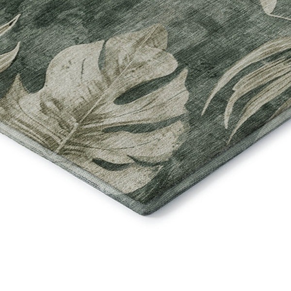 HomeRoots 5' X 8' Stylish Fern Green & Sage Floral Washable Area Rug with UV Protection for Home & Play 706953